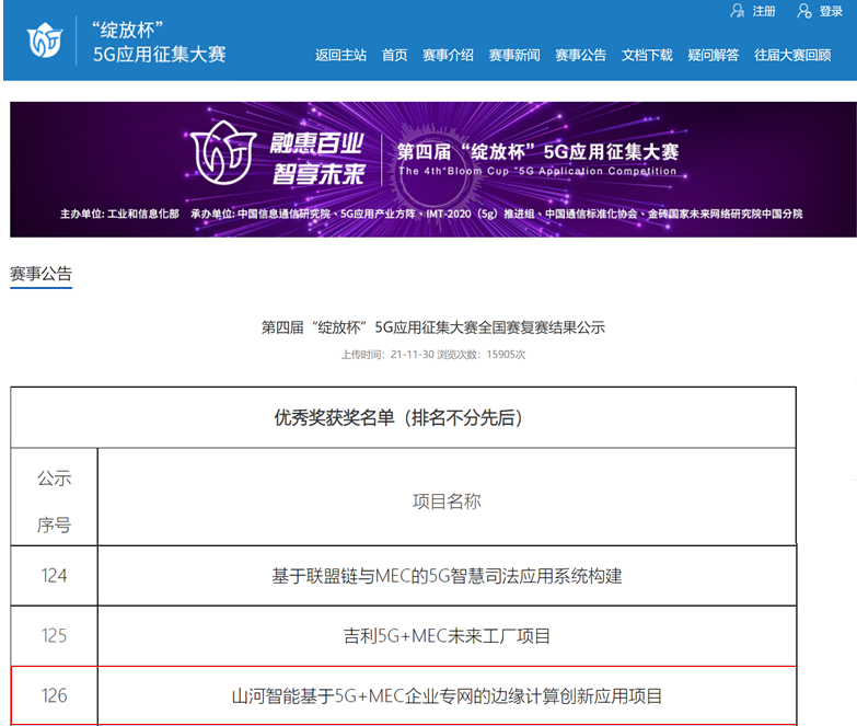 壹定发智能荣获第四届“绽放杯”5G应用征集大赛天下总决赛优异项目奖